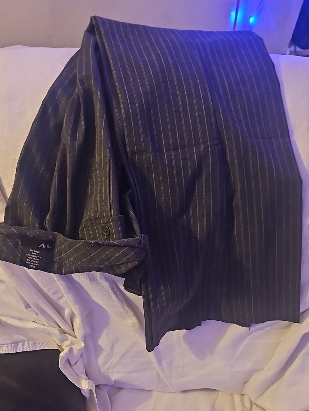 Zinc Pinstripe Trousers in Dark Blue with Light Gray Stripes